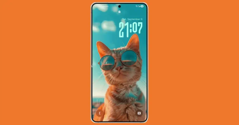 Samsung Galaxy S26 Ultra render featuring a lockscreen with an orange tabby wearing sunglasses.