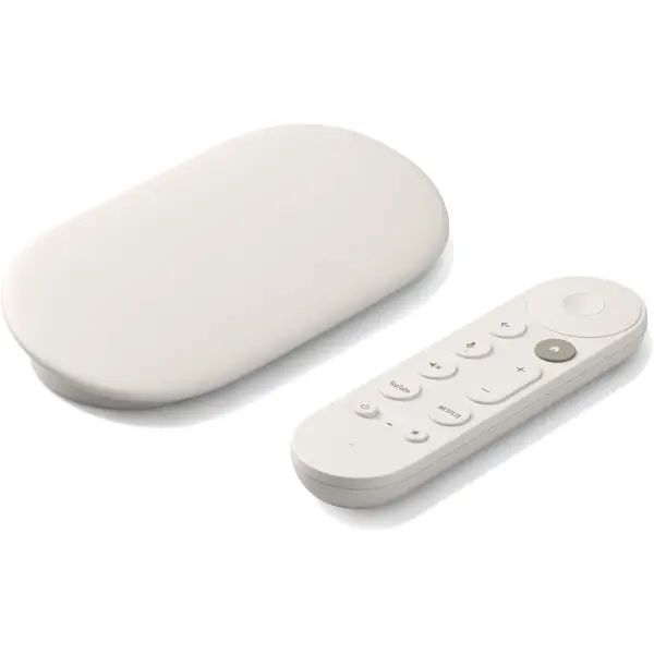 White Google TV streamer 4K with matching remote 