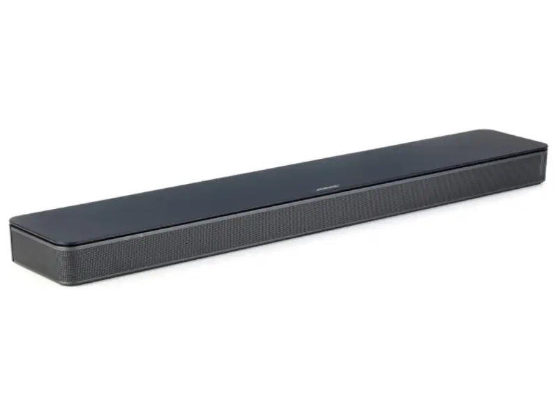 A sleek black Bose TV speaker soundbar with a slim rectangular design and a metal grille front, placed on a white background.