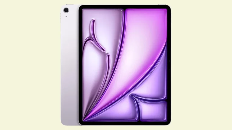 Purple 13-inch M3 iPad Air on beige background, $100 off at Amazon near 2026 low.